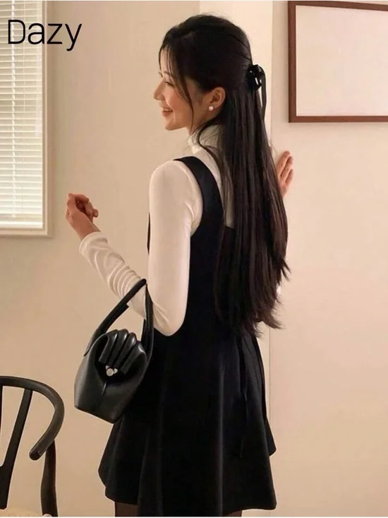 DAZY Solid A-Line Dress Without Tee, Casual Women Dress, BLACK, Size M - Picture 3 of 13